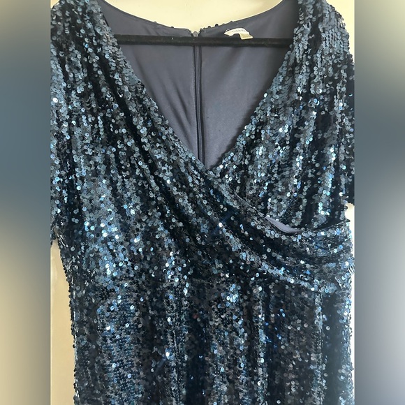 NWT Plus Size Calvin Klein Short Sleeve Navy Blue Sequin Evening Gown Size 20W - Picture 3 of 7